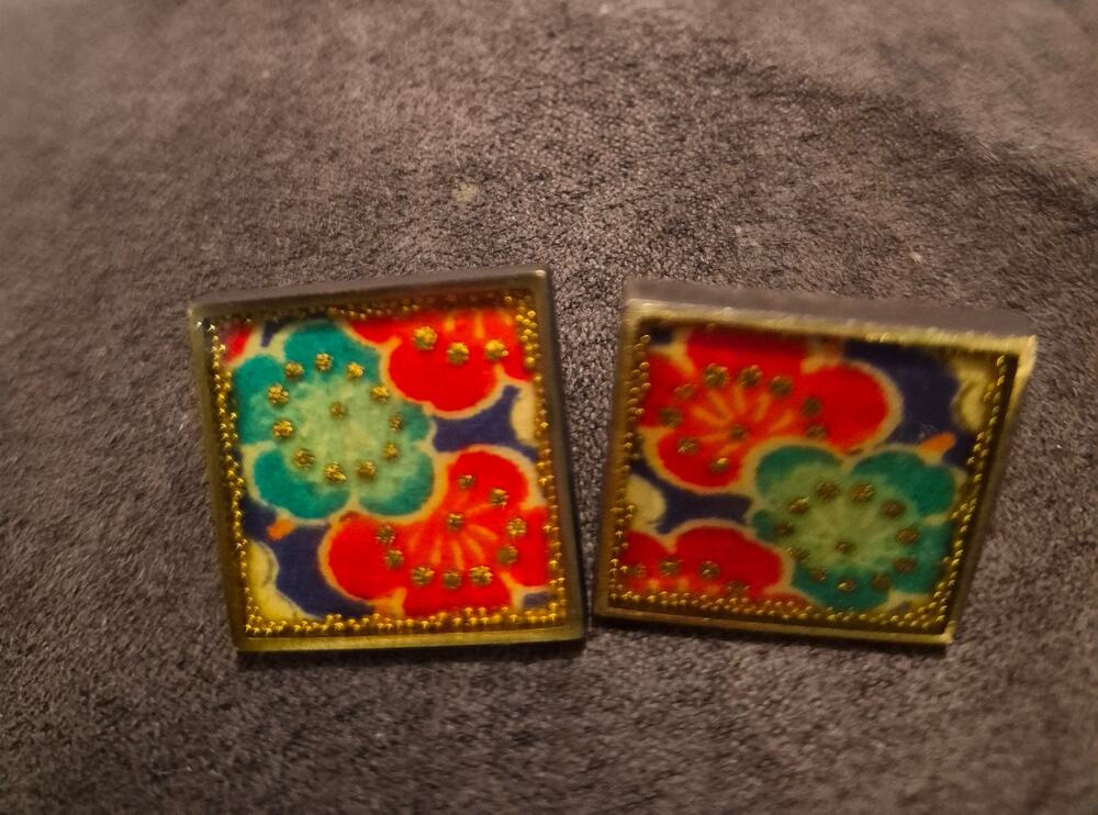 Japanese Chiyogami/Washi  Paper Square stud earrings,
